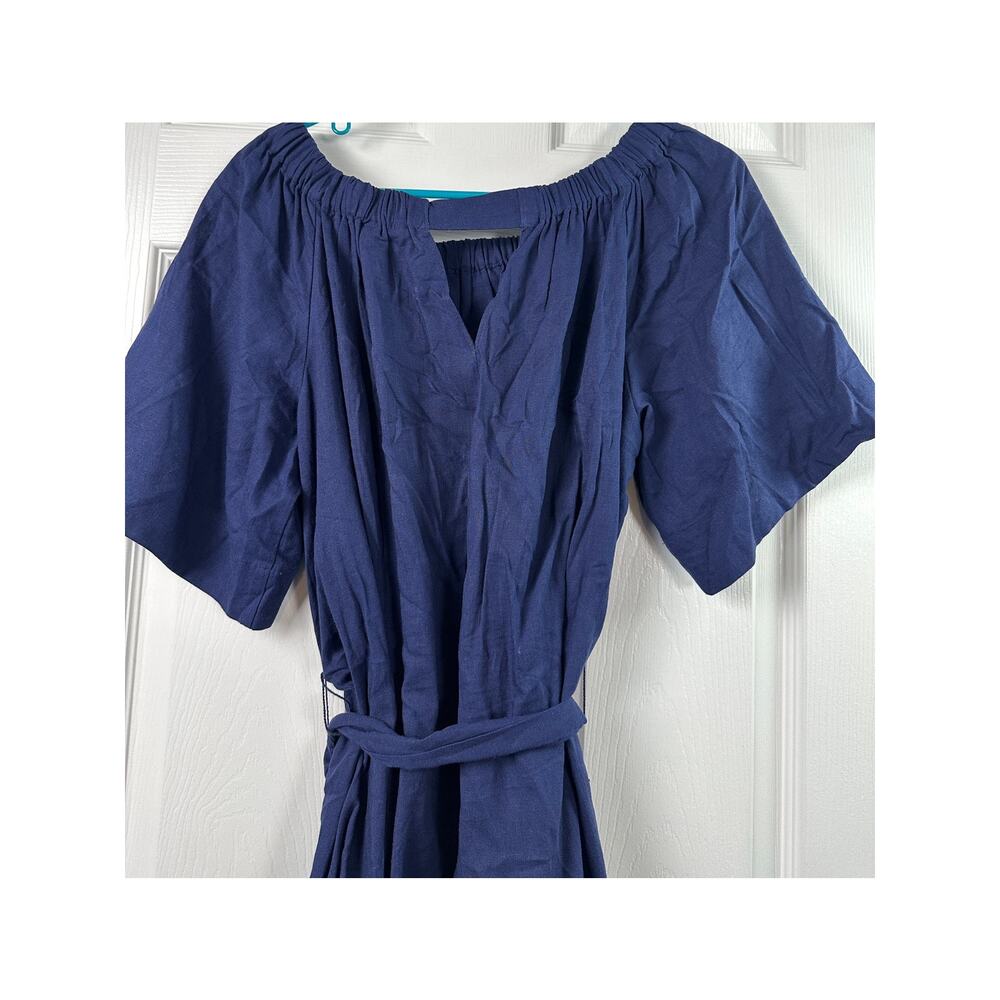 Banana Republic Linen Blend Off Shoulder Mini Dress - Indigo Blue - Size M - Picture 7 of 7